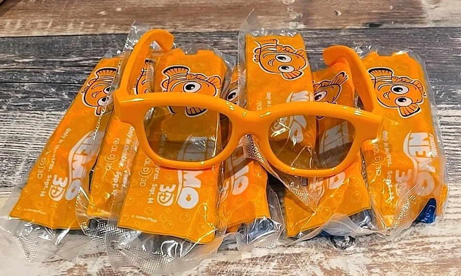 7 Pair Of Finding Nemo Orange Real D 3D Kids Glasses Movie Theater TVs. Unopened