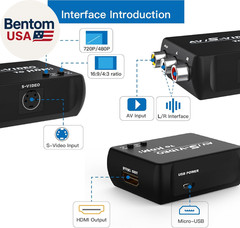 S Video to HDMI Converter, AV RCA to HDMI Converter, Includes RCA Cable + S Vide