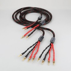 Pair HiFi Audio Bi-wire 16Cores OFC Copper Speaker Cable 2 to 4 Banana Plug