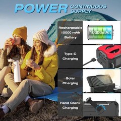 Emergency Solar Hand Crank Weather Radio 10000mAh Power Bank Charger Flash Light