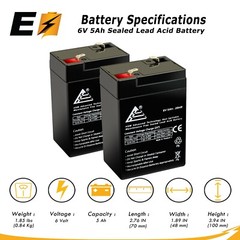 2 X 6V 6 Volt 5Ah Rechargeable Sealed Lead Acid Battery Replaces 4.5Ah 4Ah