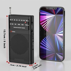 Small Radios Portable AM FM Transistor radios 2AA Battery Operated with Black