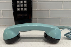 Vintage ITT Bell Telephone Wall Mount Push Button Black & Robins Egg Blue -COOL!