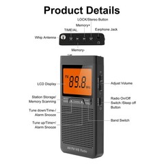Emergency Pocket AM FM NOAA Weather Band Radio Auto-Search Receiver LCD Screen