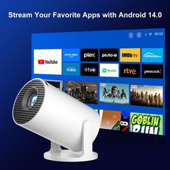 Mini Projector with WiFi & Bluetooth 5.4, Android 14, 4K/8K Support, Apps