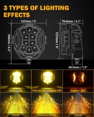 4Pcs AUXBEAM 5 Inch 172W LED Side Shooter Amber/White Pod Lights w/ Amber DRL