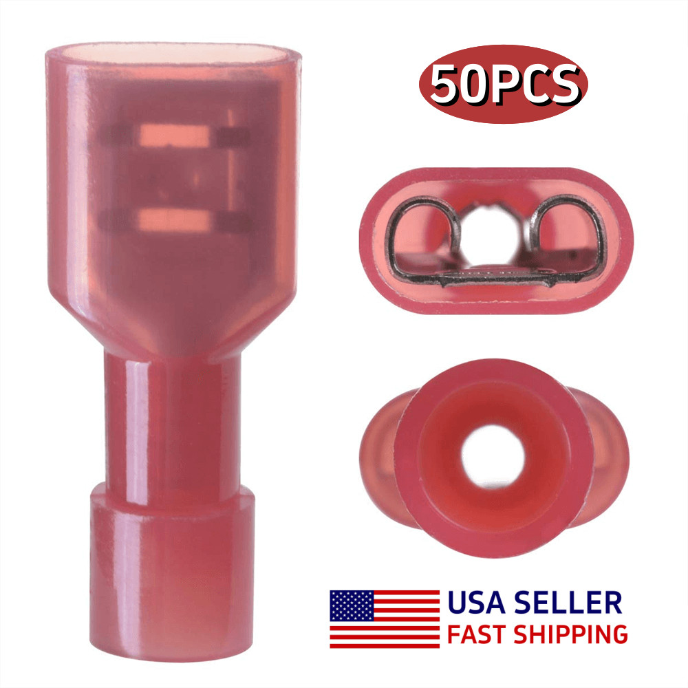 50pcs Insulated Female Quick Disconnect Spade Terminals AWG22-18 Wire Connectors