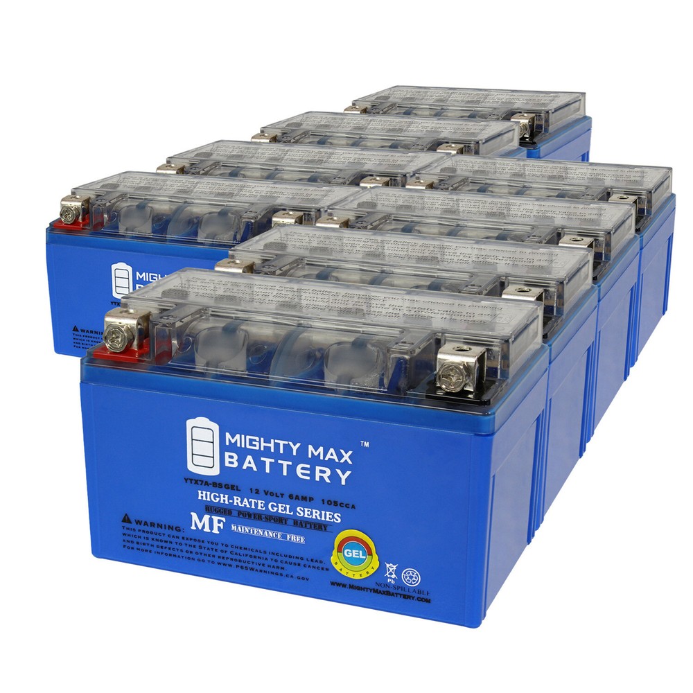 Mighty Max YTX7A-BSGEL 12V 6AH Battery Replaces PowerSonic YTX7A-BS – 8 Pack