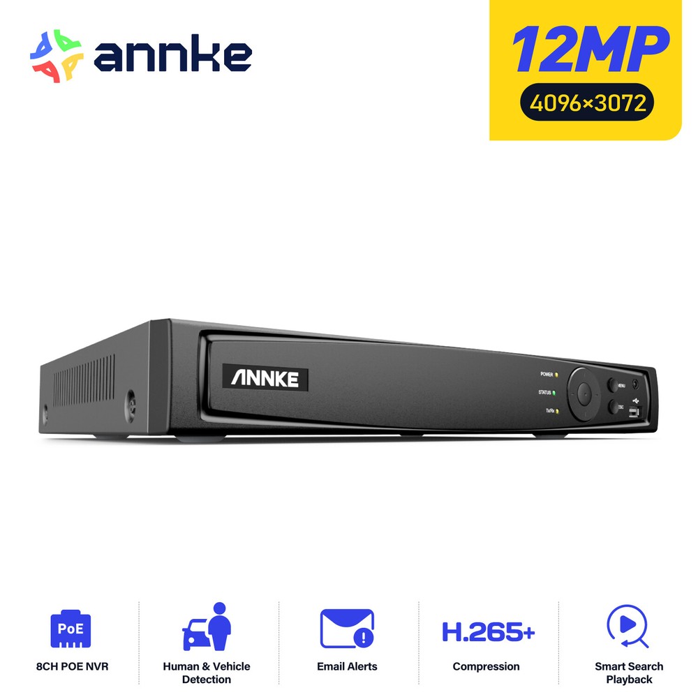 ANNKE HD 8CH 12MP NVR POE Security IP Network Video Recorder Smart Search H.265+