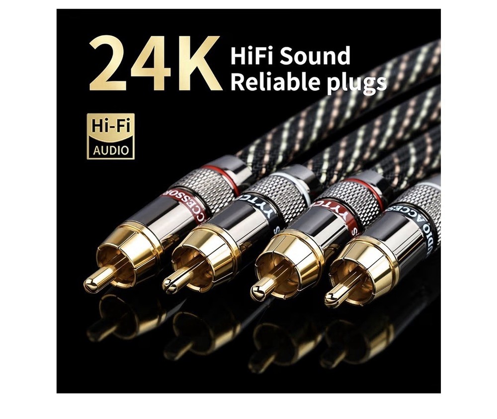YYTCG Hi-Fi Audio RCA Cable Gld Pltd Shielded OFC Copper 7mm Nylon Braided 9.4ft