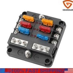 6Way Car Boot Power Distribution 12-24V Blade Fuse Holder Box Block Panel Board