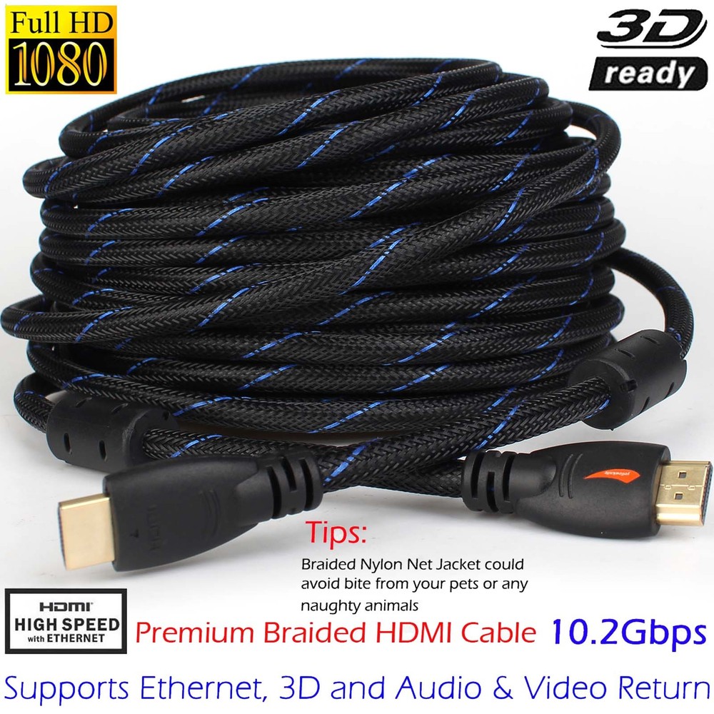 Braided HDMI Cable 3ft 6ft 10ft 15ft 25ft 30ft 50ft 66ft Fr HD 3D 4K ARC HEC Lot