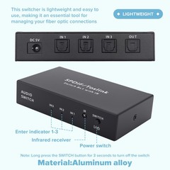 Optical Switcher with 2 Way Spdif Toslink Optical Digital Audio Splitter 39730