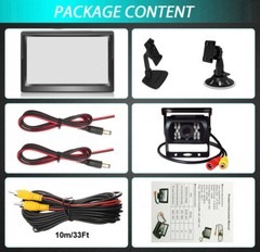 5″ Backup Monitor Car Rear View Reversing Camera Kit + 10m AV Cable for Truck RV