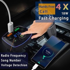 Wireless Bluetooth 5.0 Car Hands-Free FM Transmitter Adapter Dual USB PD Charger