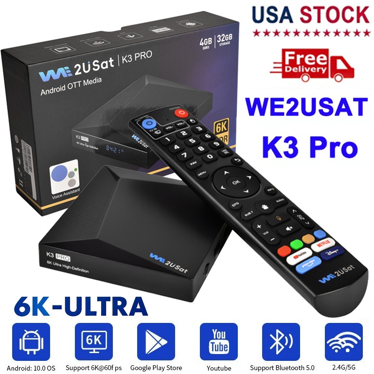 2026 Newest! WE2USAT K3 Pro TV Box 6K HDR 4GB+32GB Android 10.0 Built-in WiFi