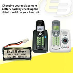 Exell 2.4V 1000mAh Ni-MH Battery Pack for Cordless Phones BT166342/BT266342