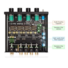 HiFi 4-way Stereo Audio Switcher Box Preamp Analog RCA Splitter w/Volume Control