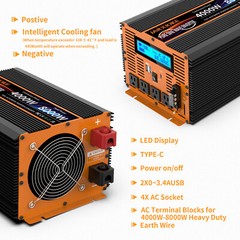 4000W 8000W Power Inverter Pure Sine Wave 12V dc to 110V 120V ac LED Caravan Rv