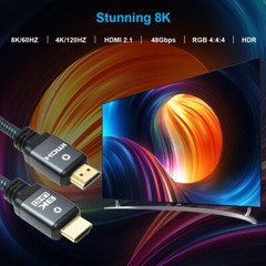HDMI Cable 3FT HDMI 2.1 48Gbps 8K@60Hz 4K@120Hz 240Hz UHD HDTV Dolby HDCP eARC
