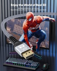 UHD 8K DisplayPort Cable 10FT 8K@60hz, 4K@144hz32.4Gbps, HDR, HBR3 DP to DP Cord