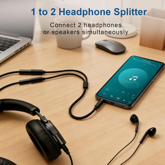 3.5mm Headphone Splitter AUX Audio Cable 2 Way Jack Adapter Braided