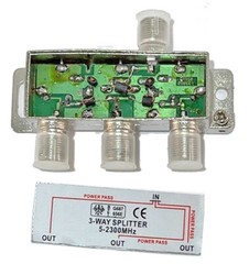 3-Way Coaxial CABLE SPLITTER Digital HDTV Satellite CATV 1:3 Power Pass 2.3GHz