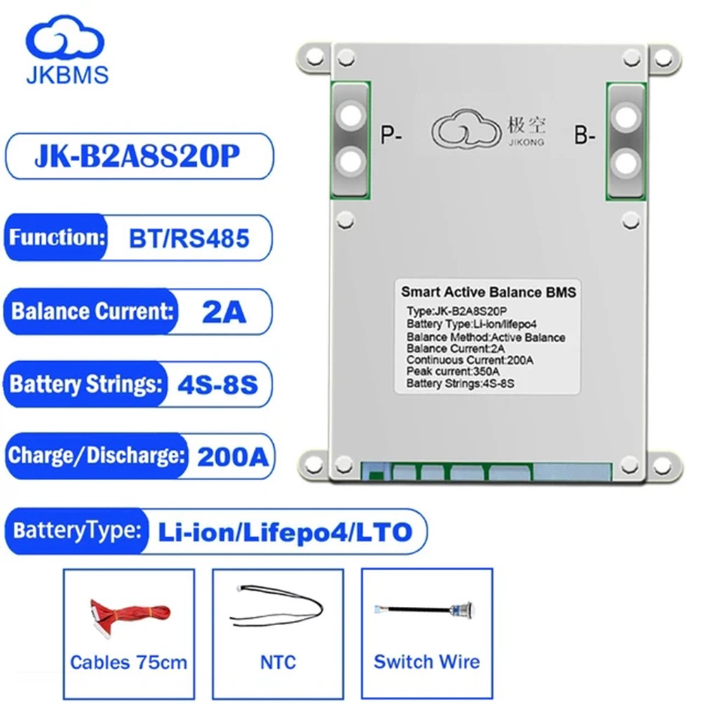 JK BMS 4S-8S 300A LiFePO4 with Bluetooth RS485 Active Balancer Lot US