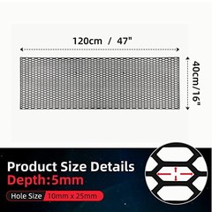 47″x16″ ABS Plastic Universal Car Grill Mesh, Honeycomb 10x25mm Black