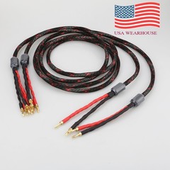 Pair HiFi Audio Bi-wire 16Cores OFC Copper Speaker Cable 2 to 4 Banana Plug