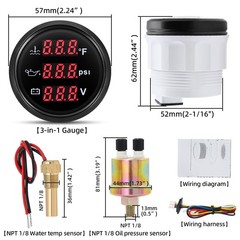 Triple Gauge Set 3 in 1 (Oil Pressure PSI + Watertemp °F + Volt) 2-1/16 52mm Car