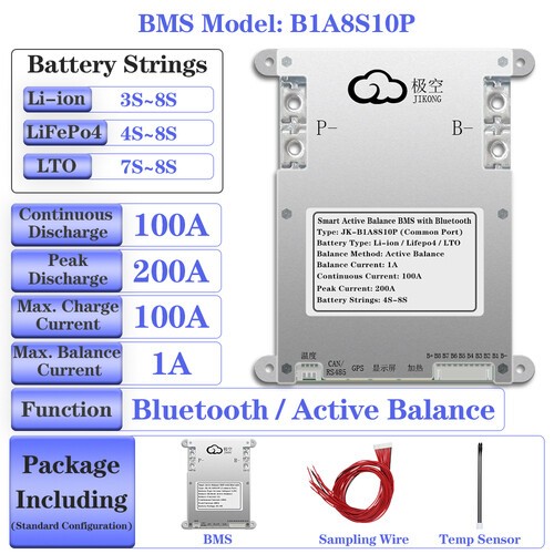 JK Smart Bms 4S-24S 40A-200A LiFePo4 Li-ion Battery 0.4A-2A Balance Bms Lot