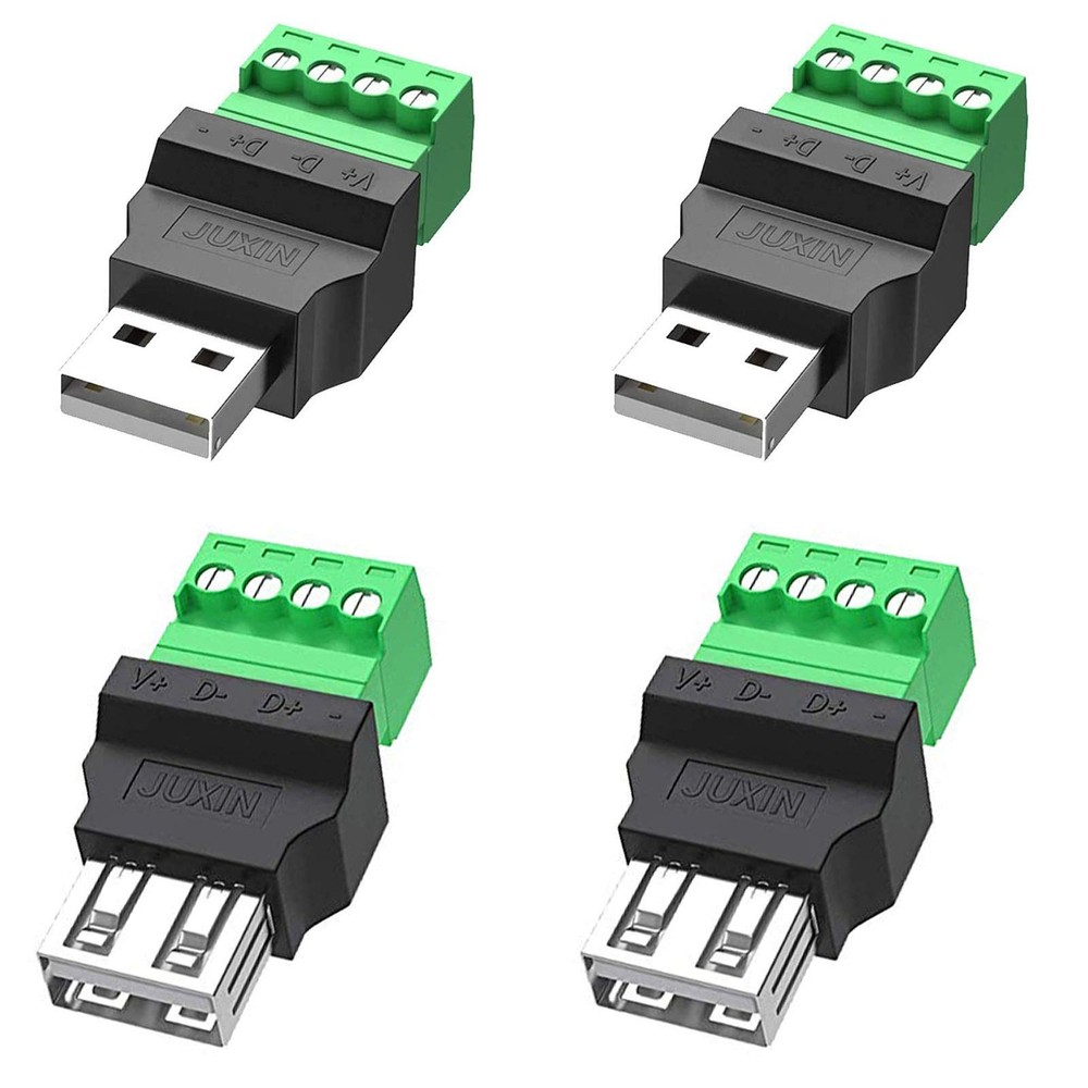 Jienk 4Packs USB 2.0 Type A Male/Female to 4 Pin Screw Terminal 4Pin M/F