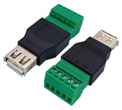 2 PCS USB 2.0 A Screw Terminal Block Adapter Female to 5 Pin Bolt Shield
