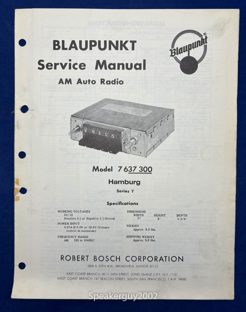 Original Blaupunkt Phoenix Tampa San Antonio SQR 29 Service Manual