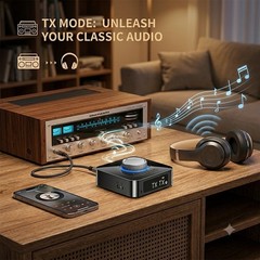 Bluetooth 5.0 Audio Receiver Transmitter with Volume Knob AUX RCA USB TF for TV