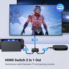 4K@60Hz Bi-Directional HDMI Switch 2-in-1 Out HDR 3D for PS5 Xbox Roku/FireStick