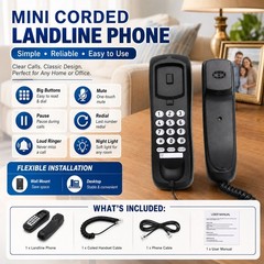 Corded Landline Phone Black Desk Wall Mount Telephone for Home Office Business