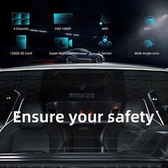 360 Degree View 4 Channel Dash Cam Front and Rear Inside Left Right, Dash Camera