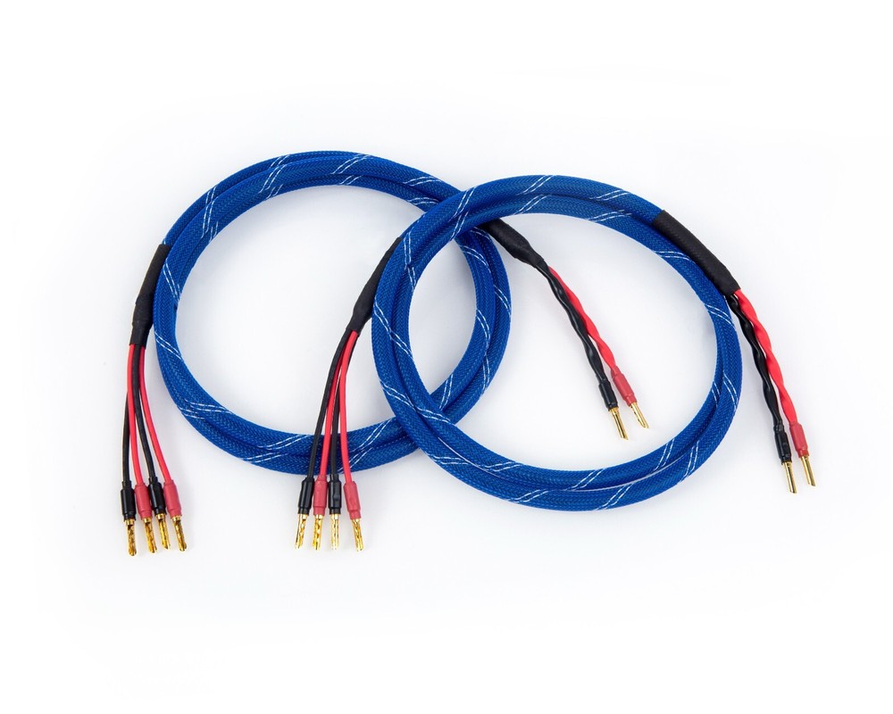 Canare 4S11 Bi-Wire Speaker Cable Pair, Blue Flex Braided 2 to 4 BFA Banana.
