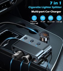 7 in 1 Cigarette Lighter Splitter 3 Socket Car Charger Adapter 12V/24V PD 2 USB