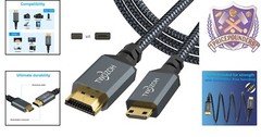 Long Mini HDMI to HDMI Cable 15FT Braided High-Speed 3D 4K for Cameras & TVs