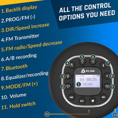 KLIM Journey Portable CD Player with Bluetooth, FM Radio, and Headphones