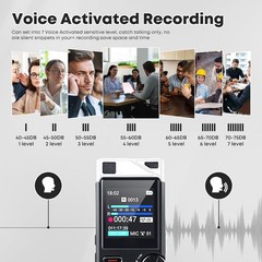WUCOTC Digital Voice Recorder 264GB Voice Activated MP3 Playback Black