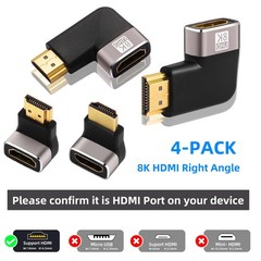 4 Pack Black 8K HDMI Right Angle Adapter 90 and 270 Degree
