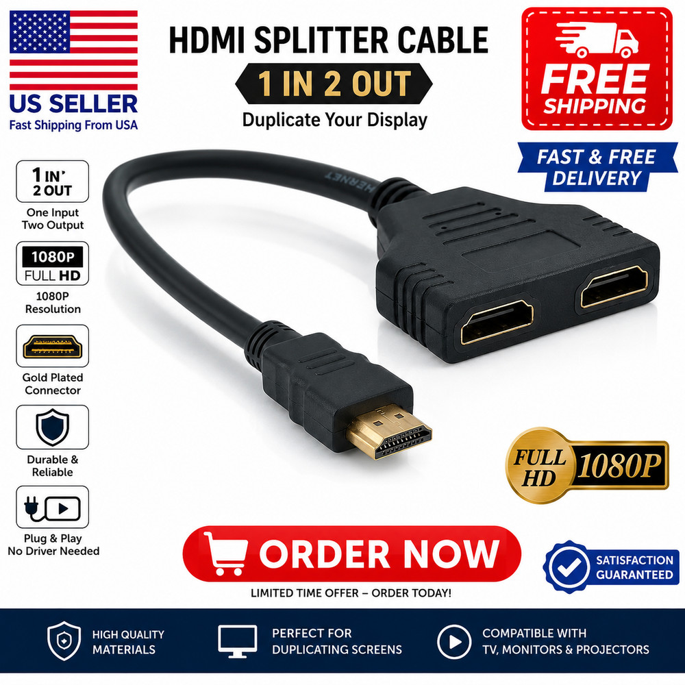 4K HDMI Cable Splitter Adapter 2.0 Converter 1 In 2 Out 1 Male to 2 Female lot