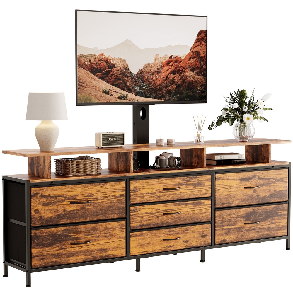 GUNAITO TS-HD049RB-SL TV Stand with Adjustable Mount for TVs up to 75 in, Rustic