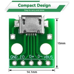 15 Pcs Micro USB to DIP Adapter 5 Pin Female Connector B Type Board Set