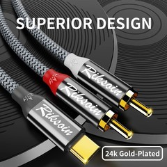 USB C to 2 RCA Audio Cable, 6.6 Ft Type-C to RCA Male to Male Y RCA Splitter,…