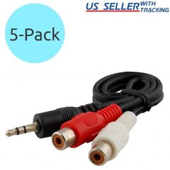5pcs 1FT Aux Audio 3.5mm 1/8″ Male Plug to 2 RCA Phono Female Stereo Cable